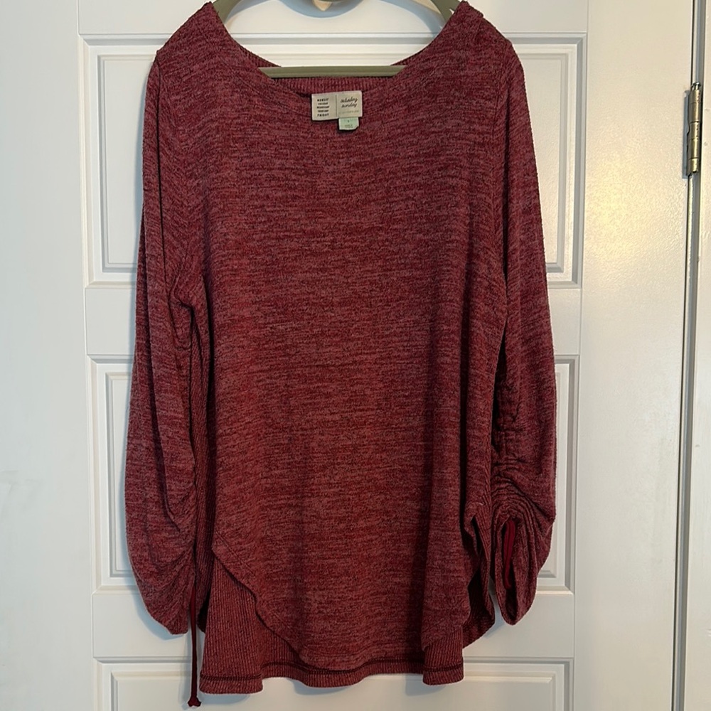 Anthropologie Red Ribbed Crew Neck Sweater